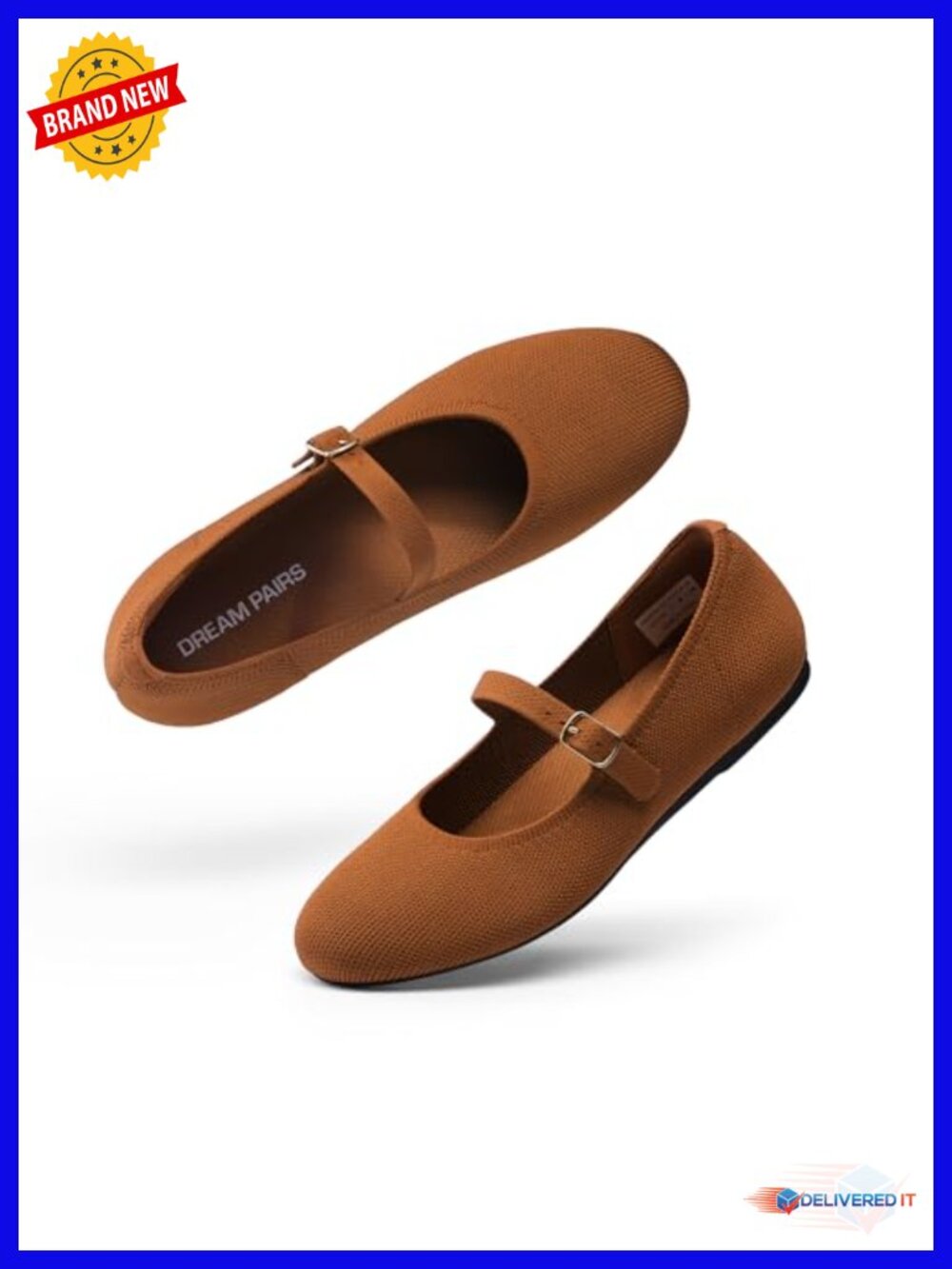 Mary Jane Ballet Flat Shoes with Arch Support - Foldable Knit Flats for Work